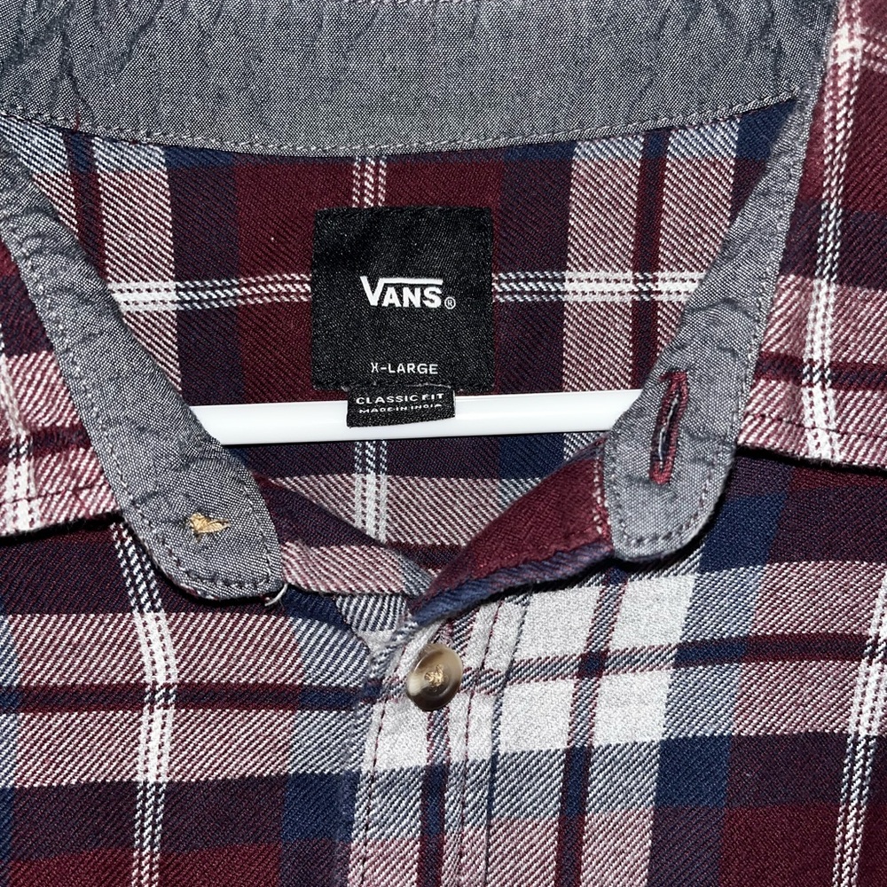 Vans Men's Plaid Button Down Shirt - Red, Blue, and White size XL off the wall